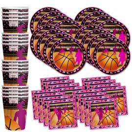 Pink Basketball Girl Birthday Party Supplies Set Plates Napkins Cups Tableware Kit for 16