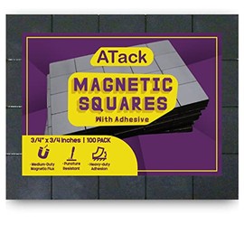 ATack Magnetic Squares with Adhesive Backing 3/4-Inch x 3/4-Inch (Set of 100) Double-Sided Sticky Magnets- Adhesive Magnets for Magnetic Business Cards, Bookmark, Fridge Magnets and DIY Projects