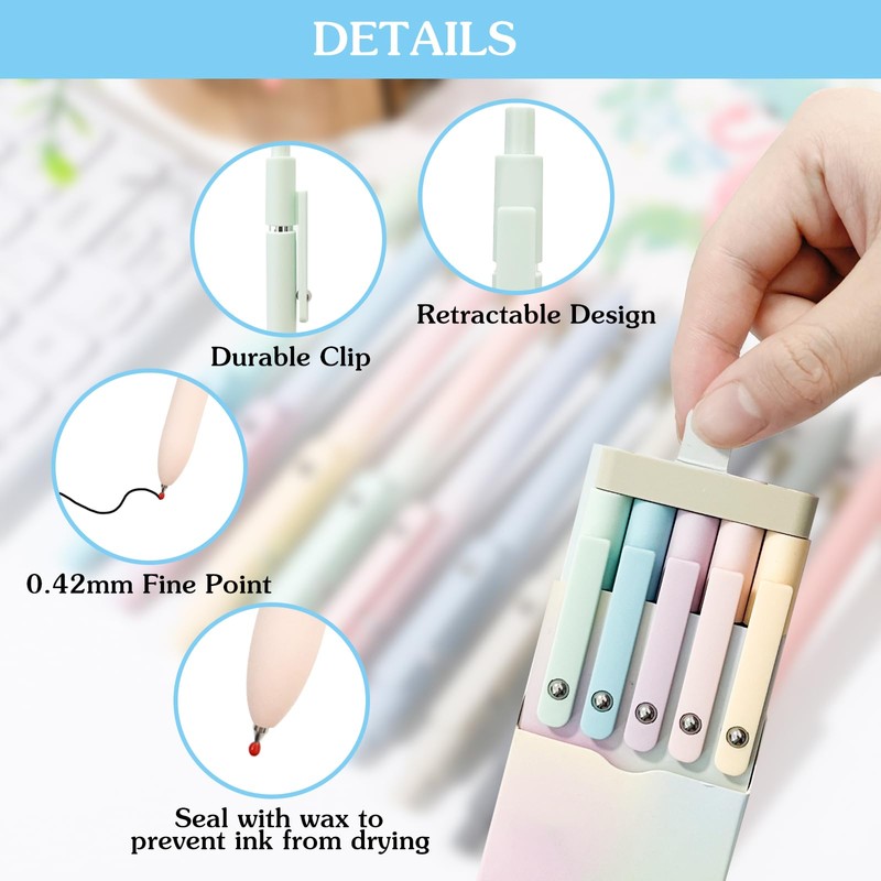 FINEASY 5 PCS Gel Pens,0.5mm Retractable Rollerball Pens Ballpoint Pens