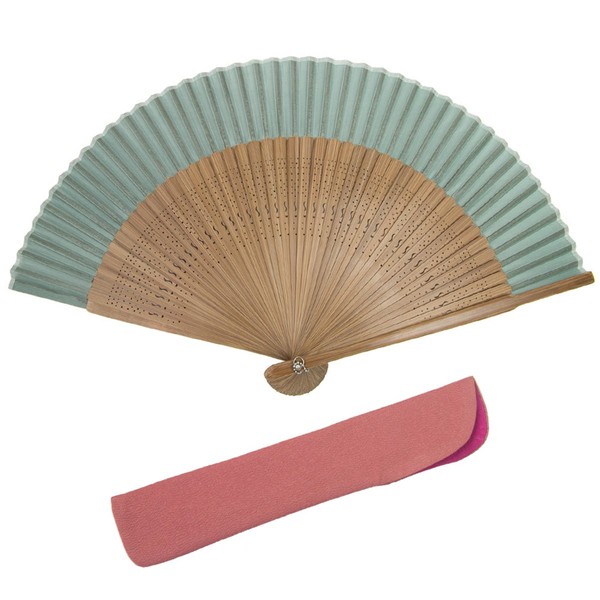Kyoetsu Women's Hand Fan, Pure Silk, Plain, Tea Bone Set,