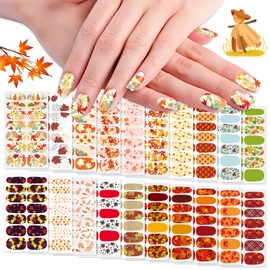 WOKOTO 20 Sheets 280 Pieces Fall Nail Stickers Thanksgiving Full Wrap Nail Decal Autumn Maple Leaf Nail Polish Sticker Self Adhesive Nail Polish Strip with Nail Files for Women Girls Nail Wraps