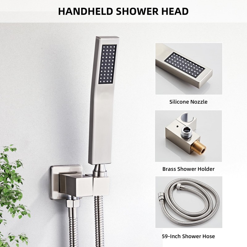 LCEVCGK Shower Faucet Set with Tub Spout, Brushed Nickel Rainfall