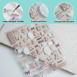 CESTSIREN Vintage Cute Bear Nail Art Stickers, Embossed Nail Decals, for Nail Art Design, Self-Adhesive, Nail Accessories for Women, Nail Art Supplies