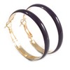 40mm D/Wide Purple Enamel Hoop Earrings In Gold Tone/Medium Size