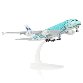 QIYUMOKE A380 1/300 Ana Tortuga Verde De Modelo De Avión De Metal Fundido A Presión para Airbus A380 (7 Pulgadas) con Soporte para Regalo De Aviación O Colección De Aviones De Aleación