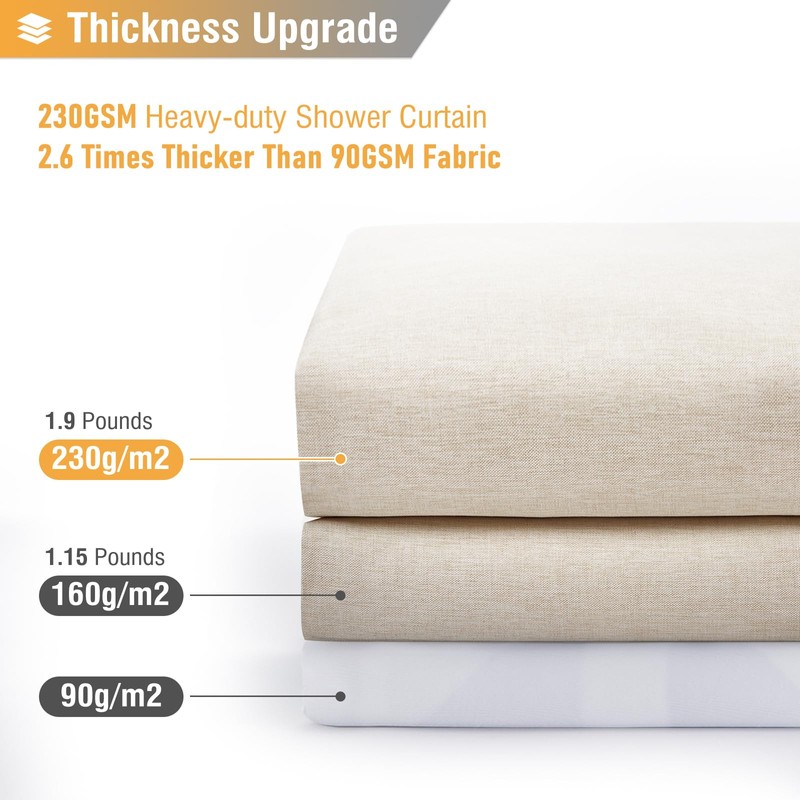 BTTN Fabric Shower Curtain, Linen Textured Heavy Duty Polyester Cloth