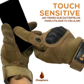 PHOSPHORO® Guantes con Proteccion de Nudillos. Guantes Motociclista Tipo Militar y Ajustable. Guantes tacticos Resistentes, protección de Golpes. Gloves (Arena, Grande)