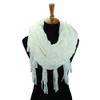 Ivory White Knit Infinity Scarf With Draping Fringe