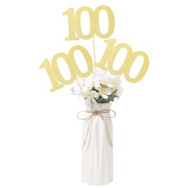 Gexolenu NO 100, 10 Pack Double-Sided Gold Glitter 100th Birthday Centerpieces for Tables, Number 100 Birthday Table Toppers Party Centerpiece Sticks Party Supplies