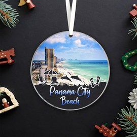 Lerime66 Panama City Beach Christmas Acrylic Ornament, Panama City Beach in Florida, Us Ornament Christmas Tree Decor, Beach Souvenir Gift Friends, Family