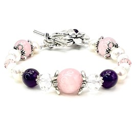 Luna Love Fertility and Pregnancy Bracelet Featuring Natural Gemstones Rose Quartz, Moonstone, Crystal Healing Jewelry (Rose Quartz, Moonstone, Amethyst)