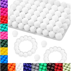 JOPY 130PCS Silicone Beads for Keychain Making Kit 15mm Silicone Beads Bulk Round Rubber Beads Loose Beads for Pens DIY Necklace Bracelet Making (White)