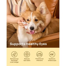 HICC PET HICC PET Eyes Wipes for Dogs & Cats - Gently Remove Tear Stain, Debris, Discharge, Crust - Coconut Oil Pet Cleaning Grooming Deodorizing Wipes Wash Cleaner for Eyes, Wrinkle, Face - 100pcs