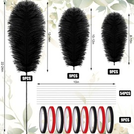 Yuxung 6 Sets Wedding Table Centerpiece Accessories Including 159 Pieces Natural Ostrich Feather Bulk Plastic Vases and Beads Necklaces for Wedding Home Party Centerpiece Supplies(Black, Red)