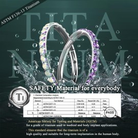 BodyBonita G23 Titanium Nose Rings Hoops - Purple CZ Nose Piercings 18G Septum Rings Cartilage Helix Rook Tragus Lobe Daith Earrings Hypoallergenic Body Jewelry for Women Men Silver 8mm