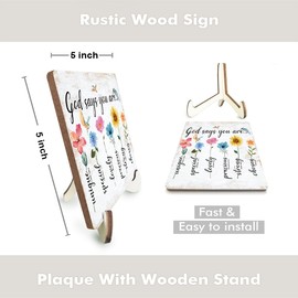 Motivational Christian Gifts for Women Religious Bible Verse Wood Sign Rustic Desk Decor Decorative Office Girls Room Decorations Bathroom Office Accessories Table Shelf Wooden Plaque with Wood Stand