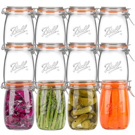 Qeisia 32oz Wide Mouth Mason Jars (12 Pack) – Reusable Airtight Glass Storage Jars with Hinged Lids, BPA-Free & Dishwasher Safe, Perfect for Canning, Pickling, Coffee & Fermenting
