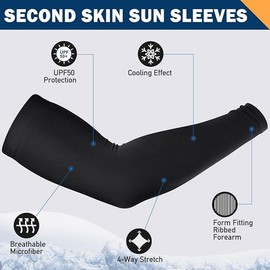 UV Sun Protection Compression Arm Sleeves for Men & Women,Cooling Athletic Sports Sleeve for Football, Golf,Volleyball 【Black】