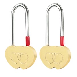 Gradleen 2 PCS Brass Double Heart Lock 3.5" 50mm Metal Love Padlock for Lovelock Bridge,Wedding & Anniversary(Keyless)