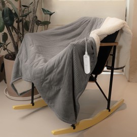 HOMLYNS LuxeHeat Heated Blanket Throw, Soft Flannel Sherpa, Electric Blanket 5 Heat Settings, Fast Heating, Heating Throw Blanket 3 Hours Timer Auto Shut Off, Machine Washable, 50×60 Inches, Grey