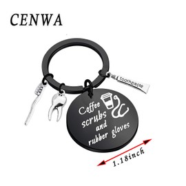 CENWA Dentist Gift Dental Hygienist Gift Dental Keychain Coffee Scrubs And Rubber Gloves Dentist Jewelry Graduation Gift for DH Dentist Assistant (coffee scrubs black)