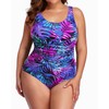 Daci Women Blue Leaves Plus Size One Piece Swimsuit Tummy