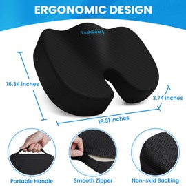 TushGuard Seat Cushion for Office Chair Memory Foam Non-Slip Cushion Back, Relief Chair Pad, Butt Pillow for Office, Car, Computer Desk, Black, X-Large