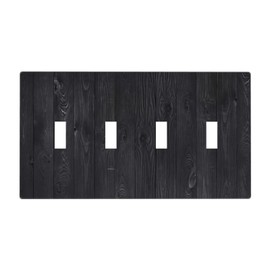LuHuoLu Decorative Switch Plate Covers Vintage Black Wood Plank Wooden Board 4 Gang Light Switch Cover Plate Quad Toggle Wall Plate Outlet Covers for Farmhouse Bedroom Home Decor