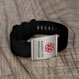 AOAMID Medical Alert Bracelets for Men Women Adjustable Free Engraving Sport Silicone Medical ID Bracelets 8.5 Inches (L-Black-pacemaker)