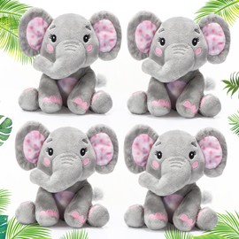 Libima 4 Pcs Small Elephant Stuffed Animals Bulk 6 Inch Cute Elephant Plush Sets Soft Cuddly Stuffed Elephants for Boys Girls Baby Birthday Baby Shower Gender Reveal Party Supplies Decor (Pink)