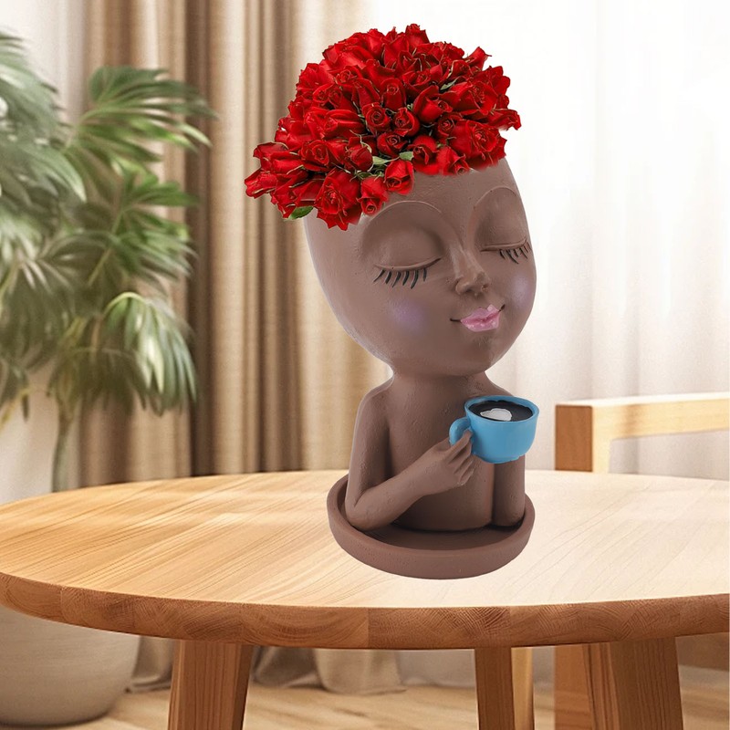 Resin Face Plant Pot Creative Cute Small Drinking Coffee Succulent