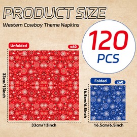 party greeting 120Pcs Western Bandana Napkins Party Decorations Paisley Print Paper Napkins Blue Red Western Cowboy Disposable Napkin for Paisley Cowboy Cowgirl Farm Themed Party Supplies Favors