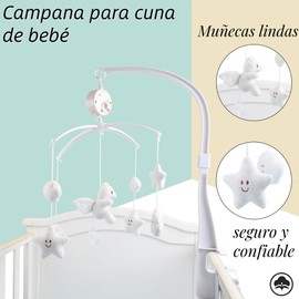 Móvil para Cuna de bebé, Cuna Musical para bebé,Campana de cuna con estrellas,accesorio móvil para cuna de bebé,para niños y niñas,Regalo para Recién Nacidos (blanco)