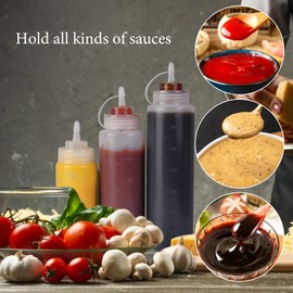 10 pack Condiment Squeeze Bottles, Chetexus 8oz 16oz Squeezy Bottle with Twist on Caps, Leakproof Squirt Reusable Plastic Sauces Oil Container Dispenser for Ketchup, BBQ, Grilling, Salad Dressing