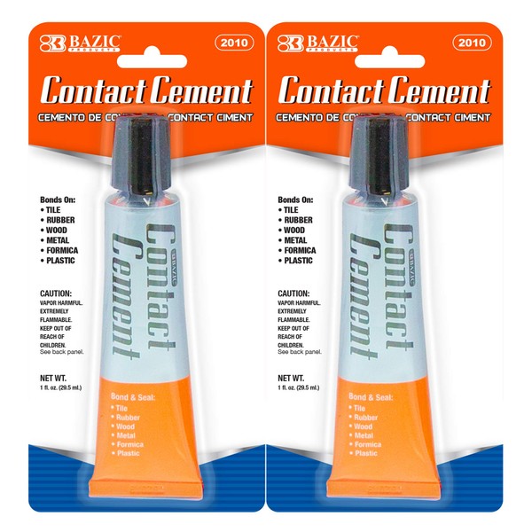 BAZIC Contact Cement Adhesive Glue 1 Oz. (30mL), Super Stong Bonds to Tile Rubber Wood Metal Formica Plastic, 2-Pack