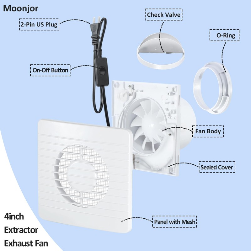 4inch Exhaust Fan, Window Wall Mount Vent Extractor Fan w/Button