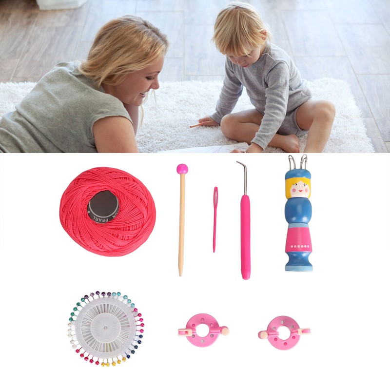 Wooden Knitter Spool Educational Doll Shape Portable Knitting Tool Kit