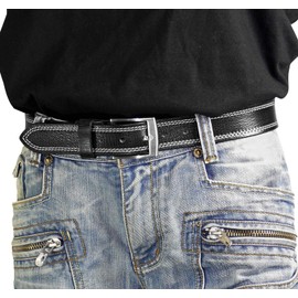 Harrys-Collection Men's Premium Leather Belt with Quilted Stitching, black