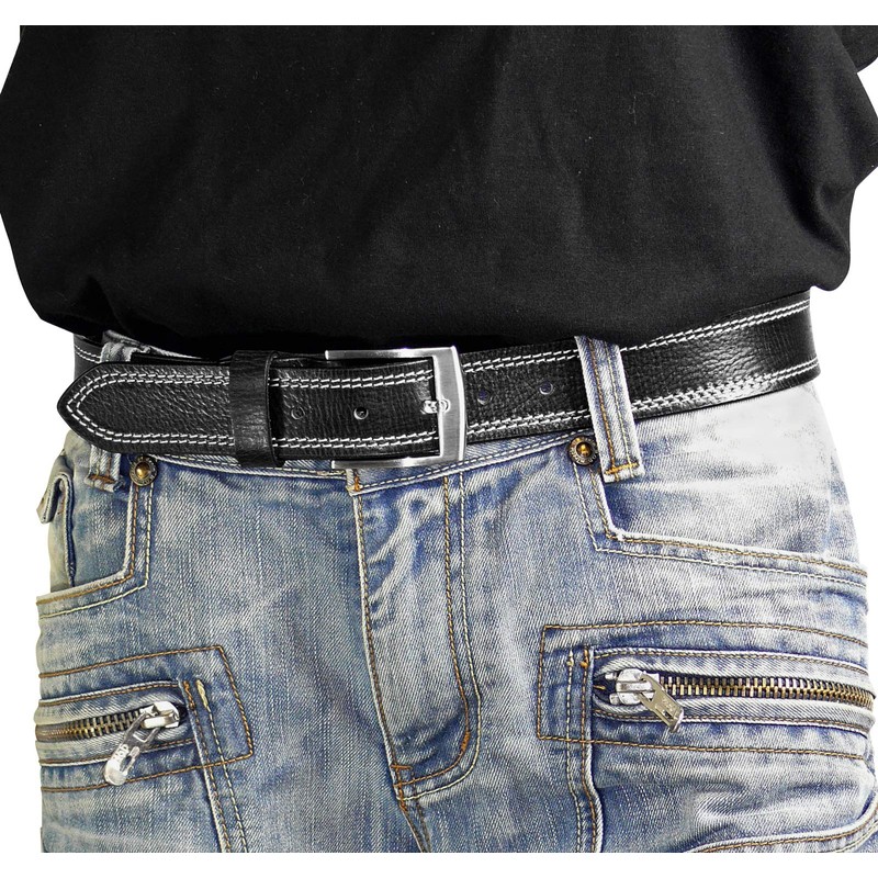 Harrys-Collection Men's Premium Leather Belt with Quilted Stitching, black