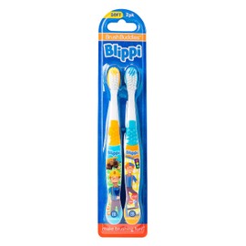Brush Buddies - Cepillo de dientes Blippi (2 unidades, Suave, Manual, 2 unidades, Yellow, Blue)