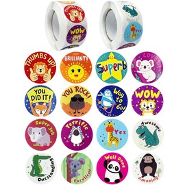 allydrew 1 Inch Reward, Birthday, Thank You Stickers for Teachers, Students, Classrooms, Party Favors, Gifts, Boxes & Bags (1000pcs), Awesome Animals