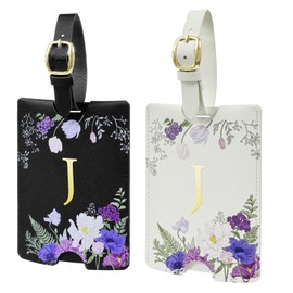 2 Pack PU Leahter Luggage Tags with PU Leather Straps, Fun Travel case Labels, Privacy-Protected ID Card Holders, Allowing for Quick Identification of Luggage and Easy locating of Your Bags (J)