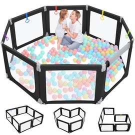 Dripex Foldable Playpen, Extra Large Baby Playpen, 71"×69" Play Yard for Baby, Collapsible Play Pen for Babies, Fence with Breathable Mesh, Indoor & Outdoor Kids Activity Center, Black