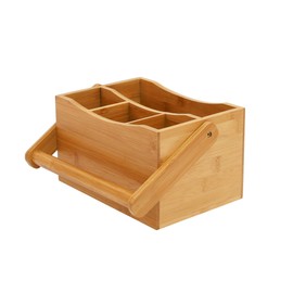 OSCO Bamboo Mobile Caddy | 4 Compartments | Stationery Organiser | Arts and Crafts Storage | Cutlery and Condiment Holder | Kitchen Utensil | H26 x W18 x 13.5 cm |