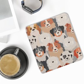 kwmobile Case Compatible with Kobo Libra 2 Case - eReader Cover - Dogs White/Light Brown/Grey