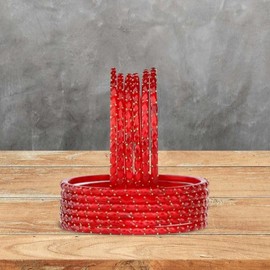 Shemass Raindrop Glass Bangles Set For Women & Girls | Trendy Transparent Crystal Glass Bangles | (RED, 2.4)