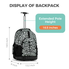 Choco Mocha Kids Rolling Backpack for Girls Teen, 18 Inch Travel Roller Backpack with Wheels School Bookbag, Leopard Black