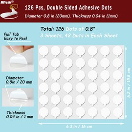 Double Sided Glue Dots with Pull Tab, Adhesive Sticky Tack Tables, Clear Museum Putty for Action Figures Wall Hanging, Crafts, Balloons, Poster, Decorations No Residue, 126 Dots