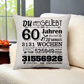 Decorative Cushion Covers, Birthday Gift for Men and Women, 6–50th Birthday, Gifts for Mum Aunt Dad Grandma Grandpa Sister Friend, Gifts for Her, Gifts Ideas, 45 x 45 cm (60th)