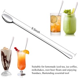 Stainless Steel Long Handle Iced Cream Spoons - 9.5 Inch Tea & Coffee Stirrers (Set of 8)